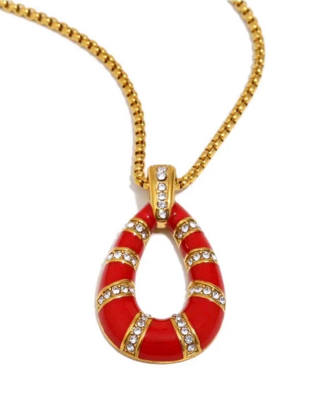 Red Teardrop Pendant Necklace NWT 18KT Gold Plated PVD Coated